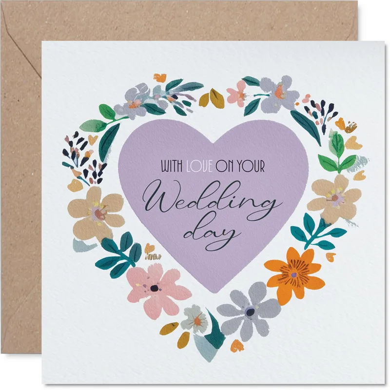 Lavender Heart Floral Wreath Card Celebrating Your Big Day