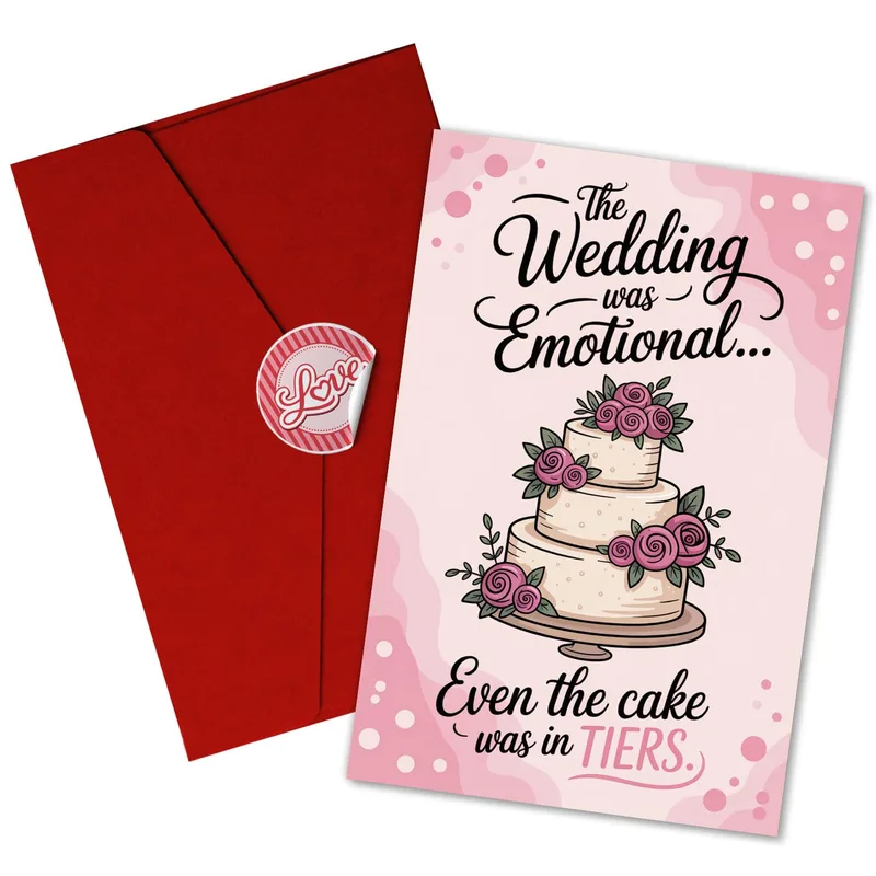 Pink Wedding Cake Illustration Card: A Funny Tiered Greeting
