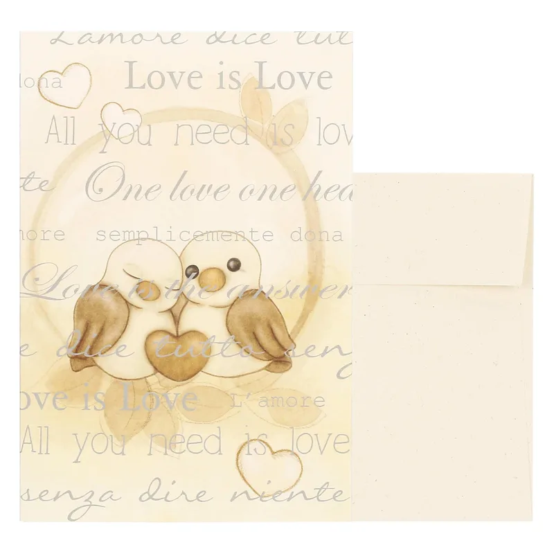 Otters Hearts Pattern Love Card featuring cuddling birds