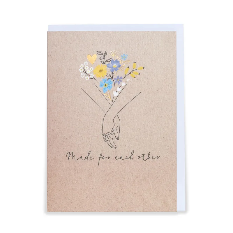 Blue Flowers Kraft Wedding Card: Made For Each Other Design