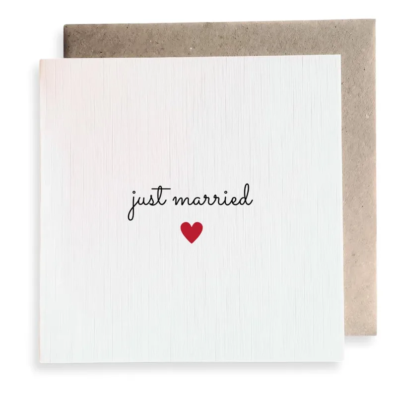 White Textured Card Wedding Card featuring just married script