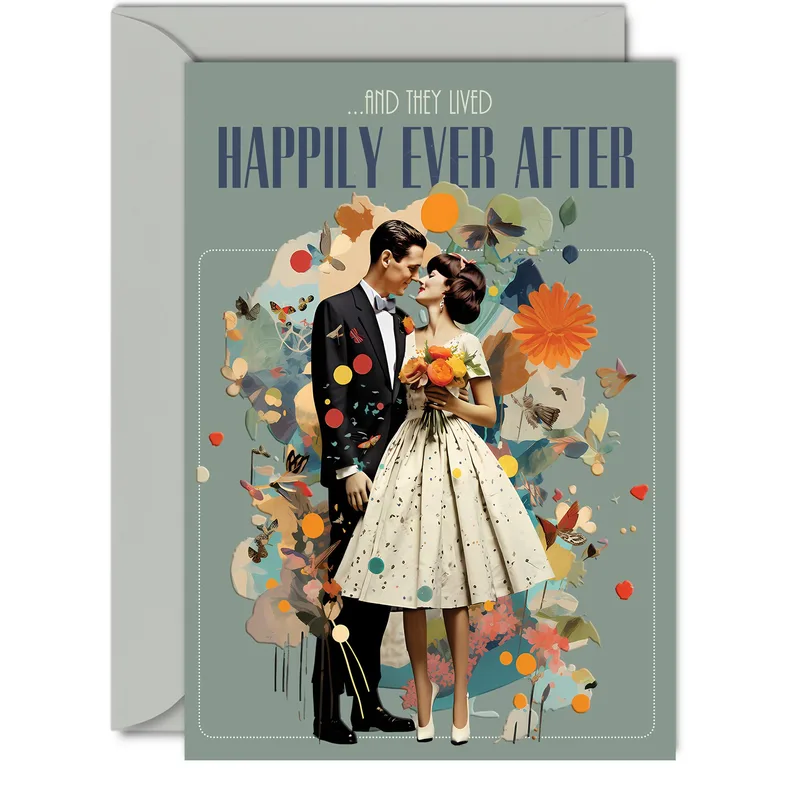 Couple Floral Vintage Wedding Card for a Retro Couple