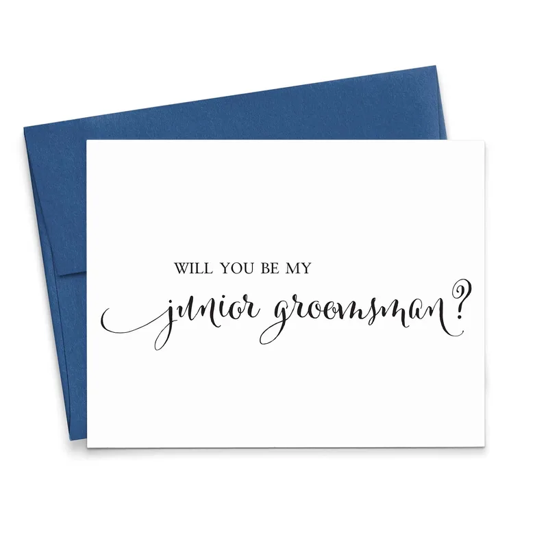 Navy Envelope Minimal Script Card for Junior Groomsman Proposal