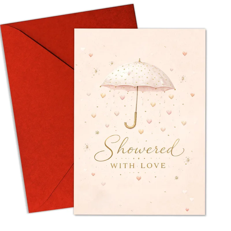 Umbrella Pink Hearts Bridal Shower Card Celebrating Love