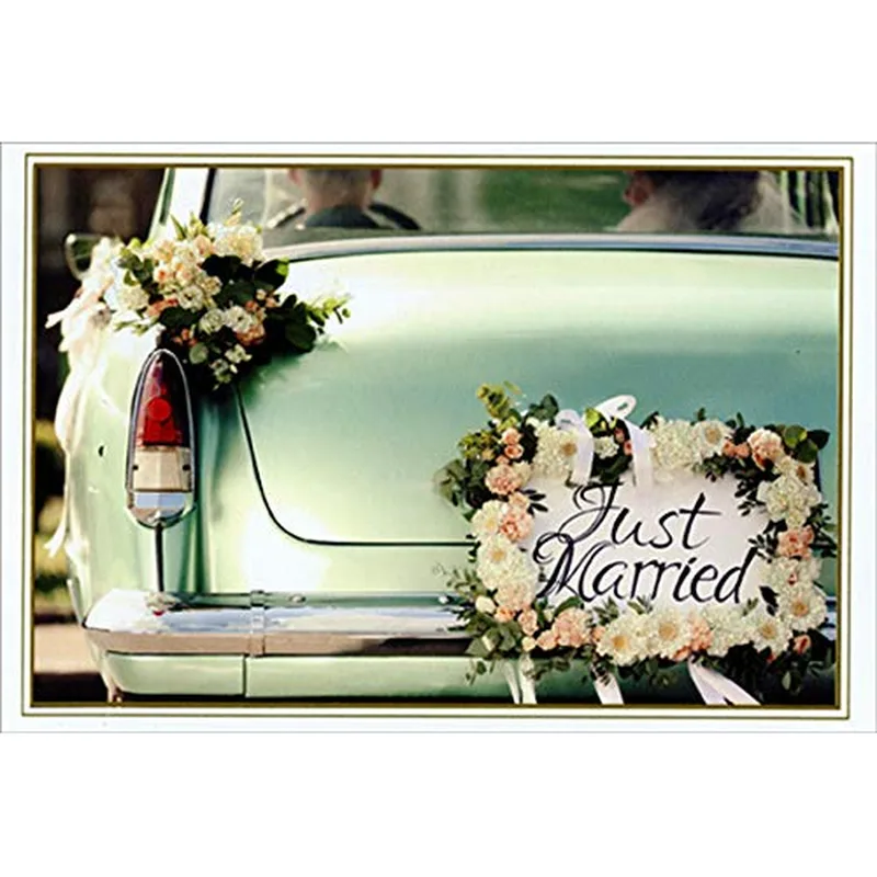 Car Flowers Photo Wedding Card