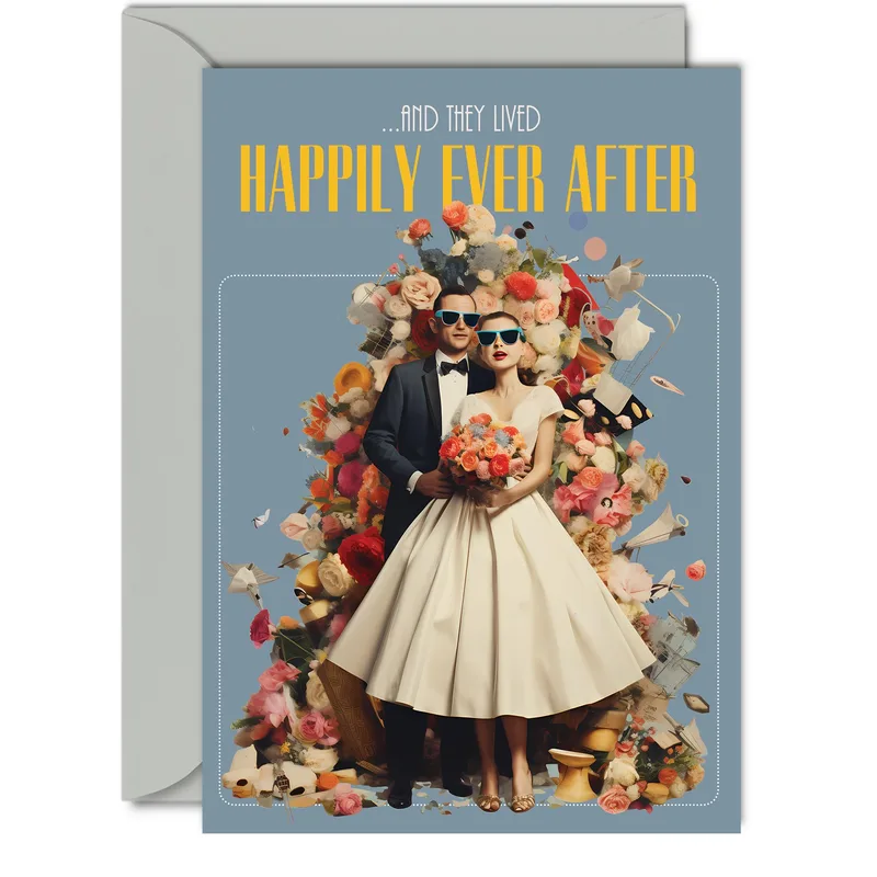 Groom Floral Collage Wedding Card for a Cool Couple