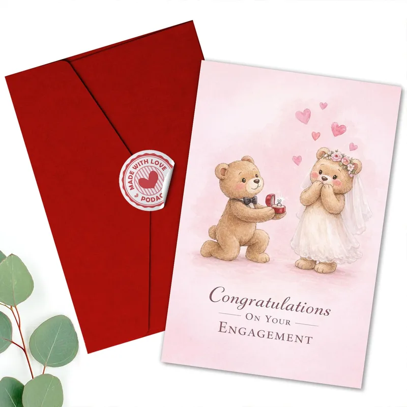 Teddy Bears Engagement Pink Card – Greeting Card in natural
