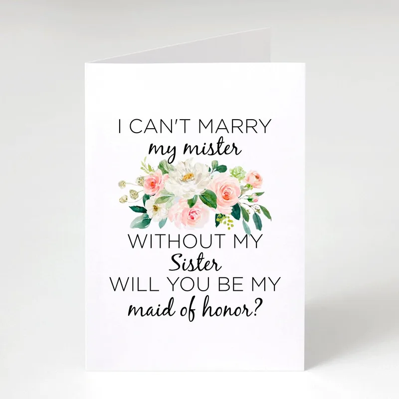 Floral Border Minimal Wedding Card for Sister Maid of Honor Proposal