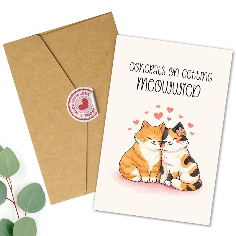 Two Cats Hearts Card: Congrats on Getting Meowwed Greeting Card