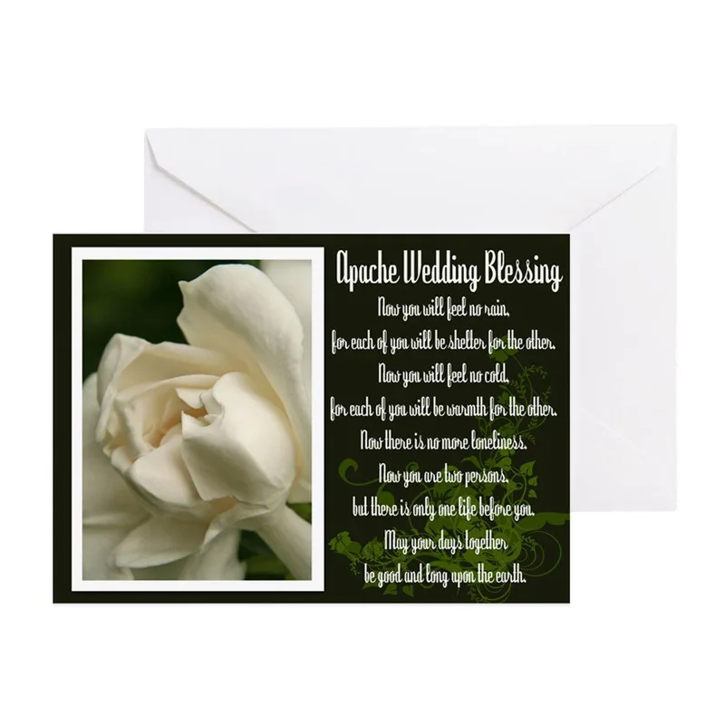 White Rose Blessing Wedding Card with Apache Blessing Text