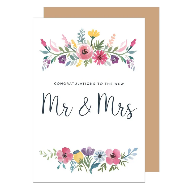 Border Bold Script Wedding Card features elegant Mr & Mrs
