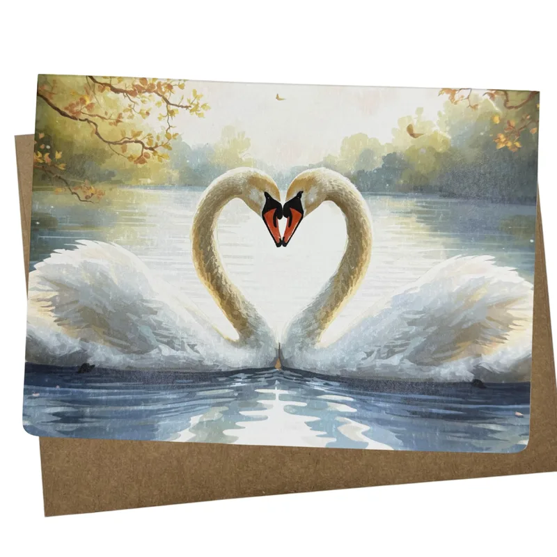 Swans Forming Heart Wedding Card