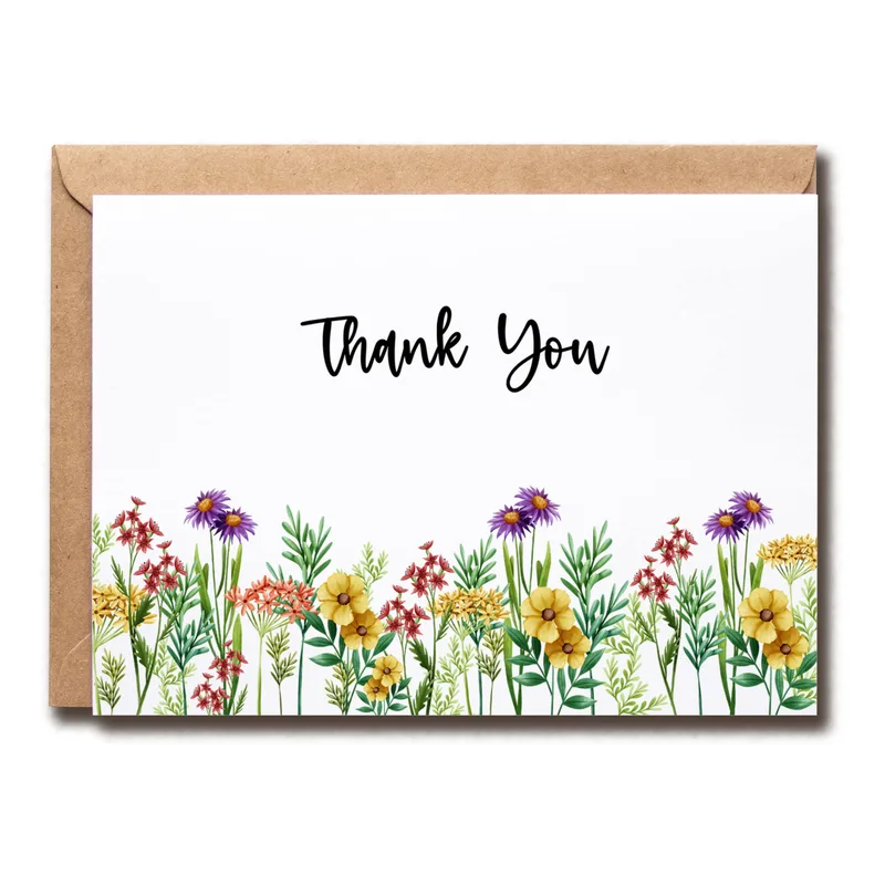 Wildflower Border Thank Card for Bridal Shower Gratitude