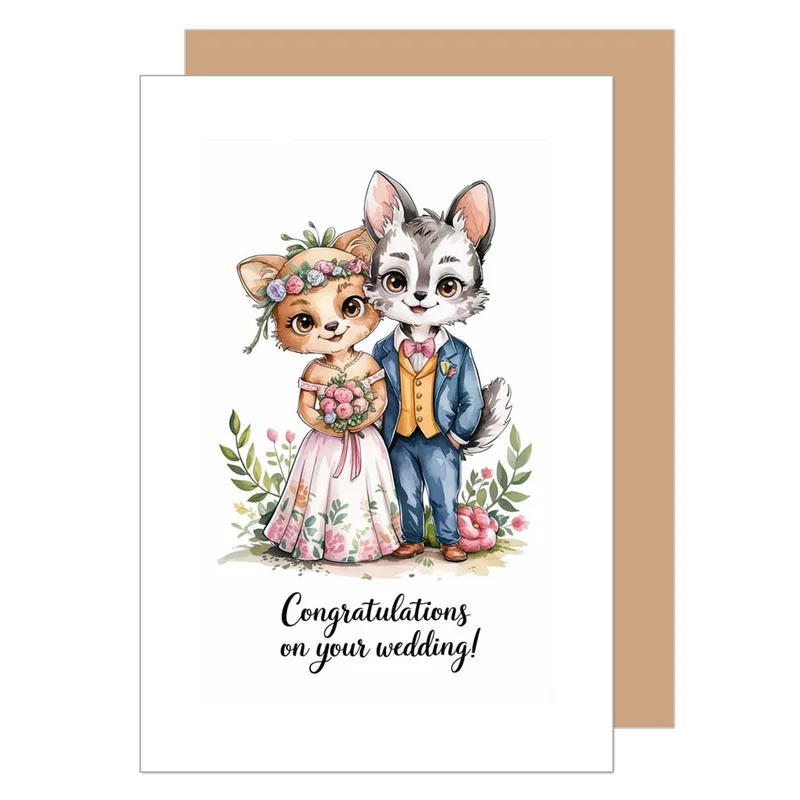 Couple Flower Crown Congratulations Card for Fox Wedding