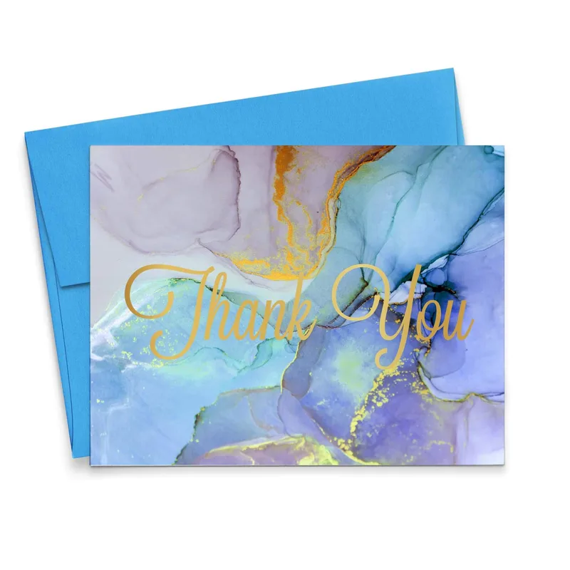 Marble Gold Script Thank You Card for Elegant Gratitude