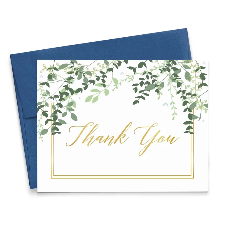 Greenery Gold Thank You Card: Elegant Floral Frame Design