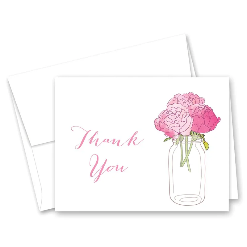 Peonies Mason Jar Thank You Card for Wedding Gratitude