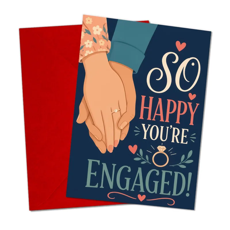 Hands Ring Navy Engagement Card Celebrating Your New Chapter