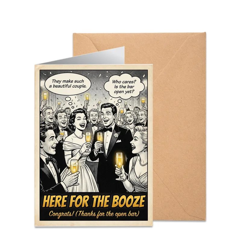 Comic Wedding Crowd Congratulations Card – Greeting Card in natural