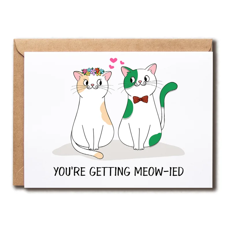 Cats Flower Crowns Wedding Card for Feline Newlyweds