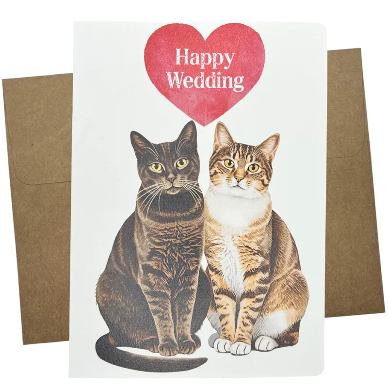 Cats Red Heart Wedding Card for Feline Lovers Celebrating Their Union