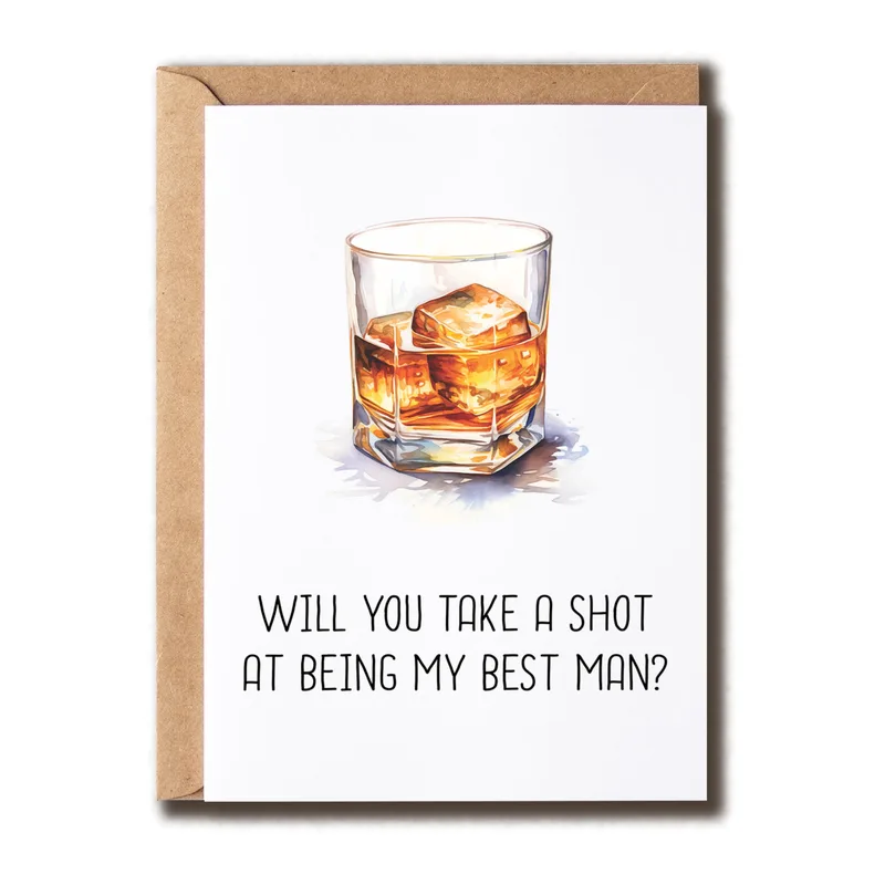 Whiskey Glass Kraft Wedding Card – Greeting Card in natural