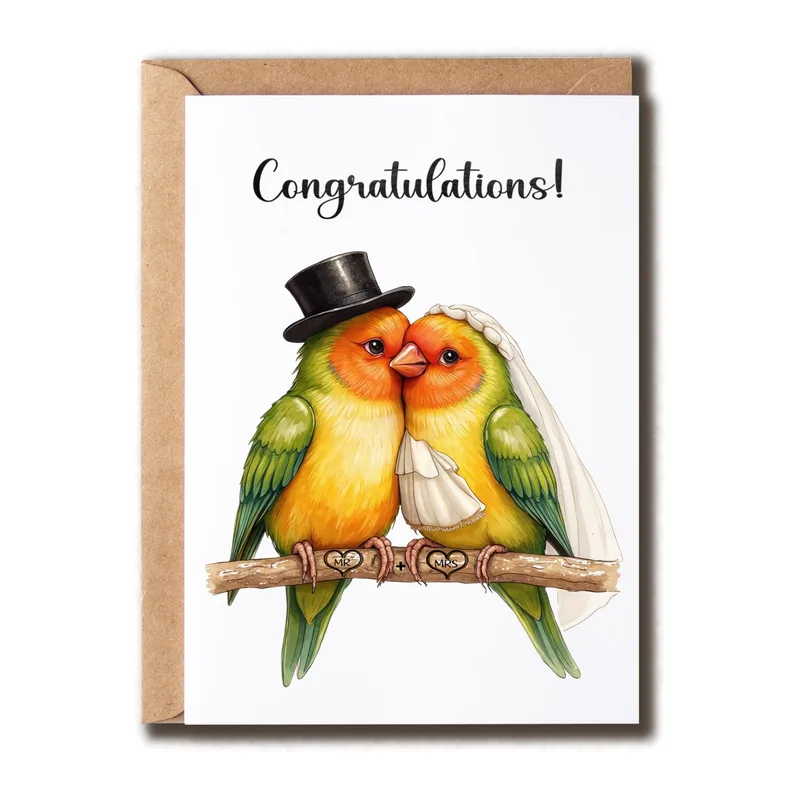 Wearing Top Hat Congratulations Card for Bird-Loving Newlyweds