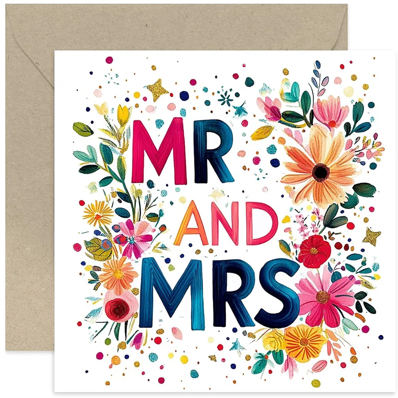 Florals Bold Letters Wedding Card featuring MR AND MRS