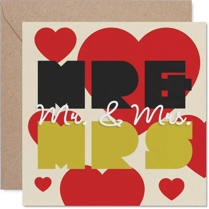 Black Gold Letters Wedding Card Bold Typography for Newlyweds