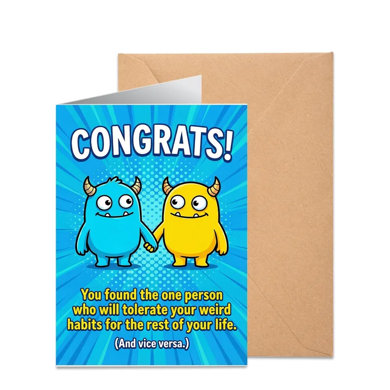 Blue Yellow Monsters Congratulations Card features two