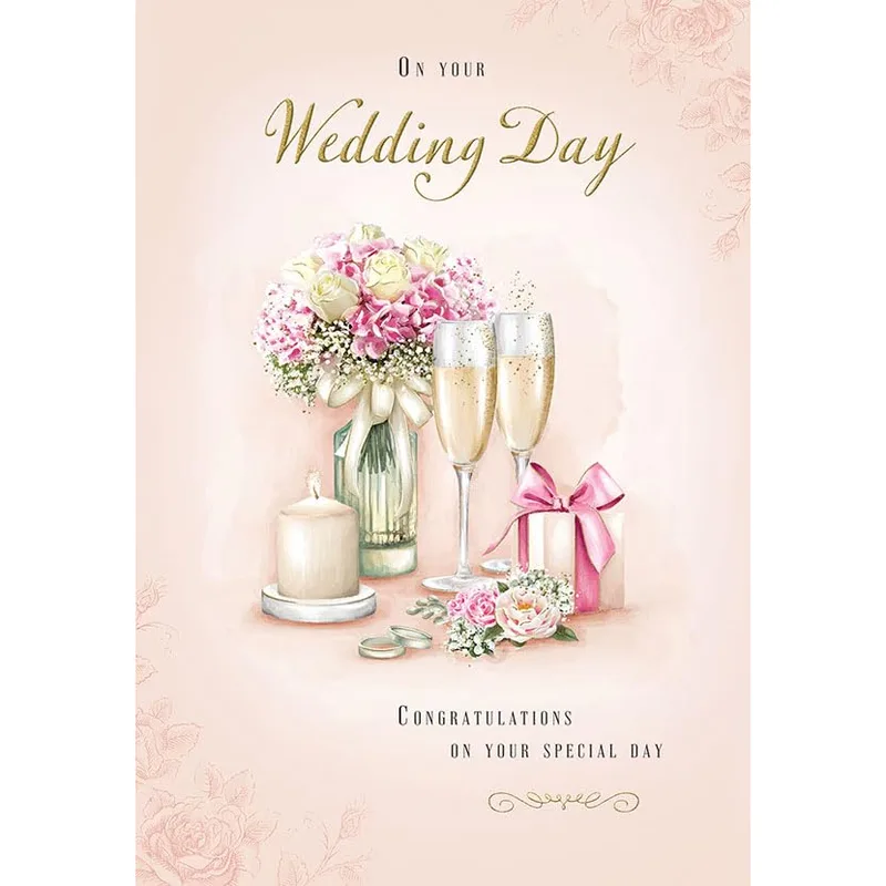 Florals Champagne Glasses Wedding Card Celebrating a Romantic Union