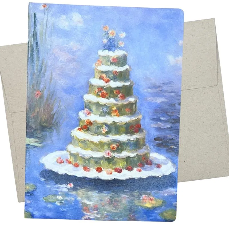 Water Tiered Cake Wedding Card: A French Style Painting for Brides