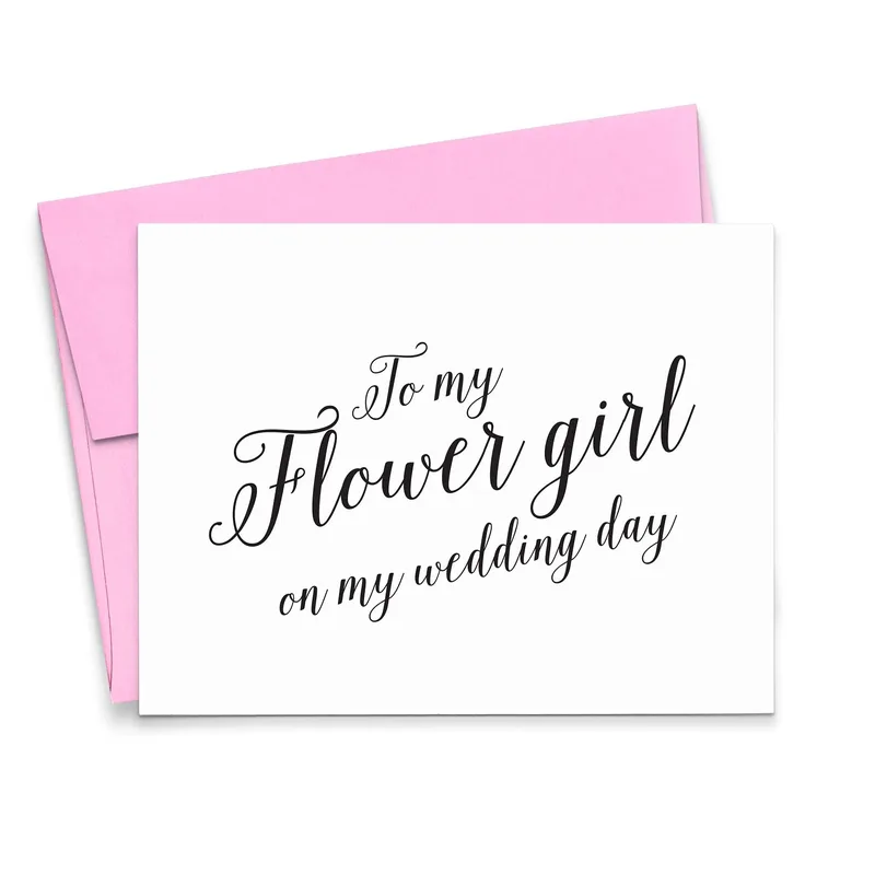 Script Pink Envelope Wedding Card for a Special Flower Girl
