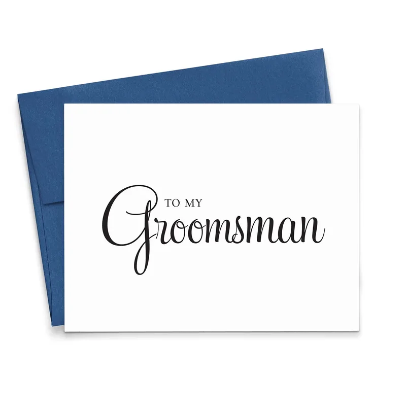 Navy Envelope Black Script Card for Groomsmen Thank You Notes