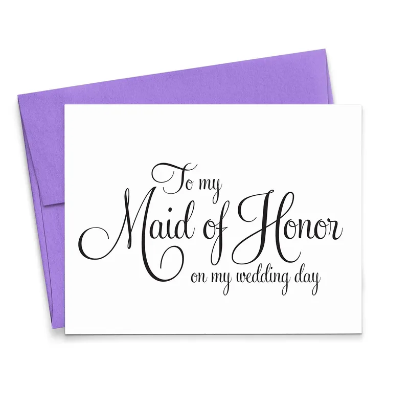 Purple Envelope Black Script Card for Your Bridal Party