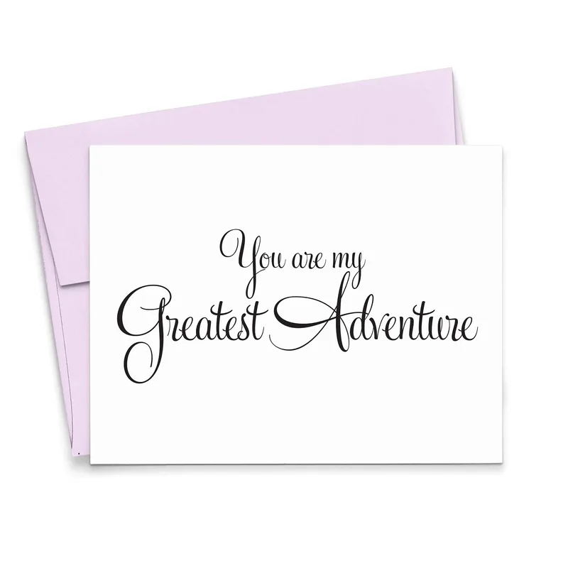Lavender Envelope Script Wedding Card: You Are My Greatest Adventure