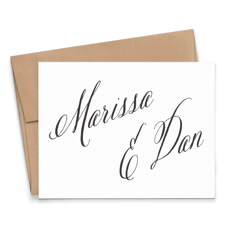 Black Script Names Wedding Card: Marissa and Dan Custom Design
