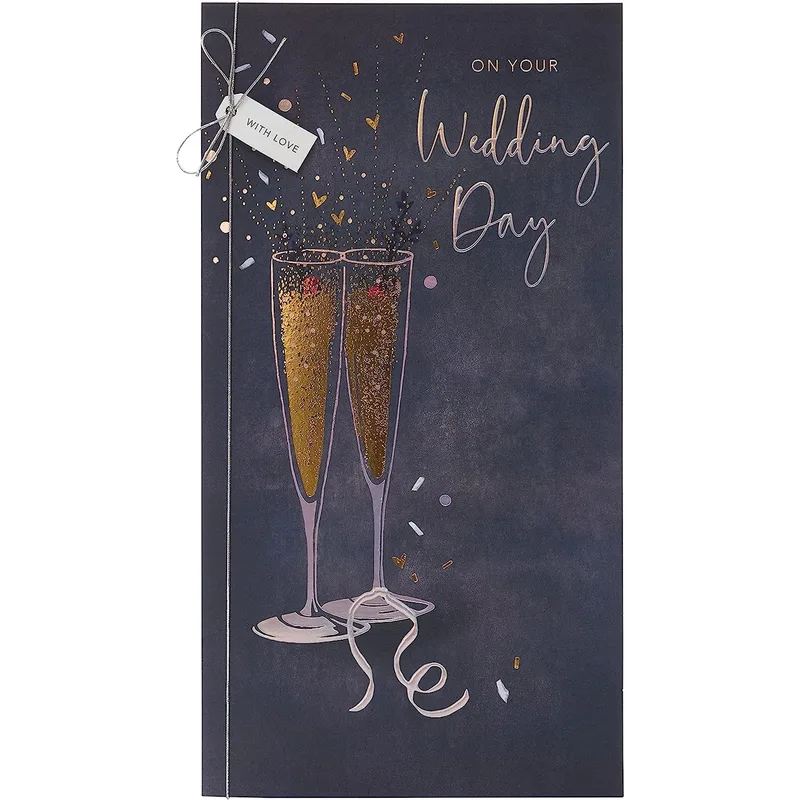 Flutes Dark Navy Wedding Card Celebrating a Couple's Big Day