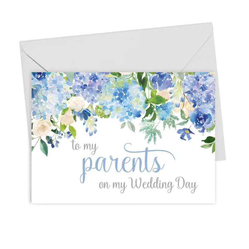Hydrangea Floral Border Wedding Card for Parents Thank You Note