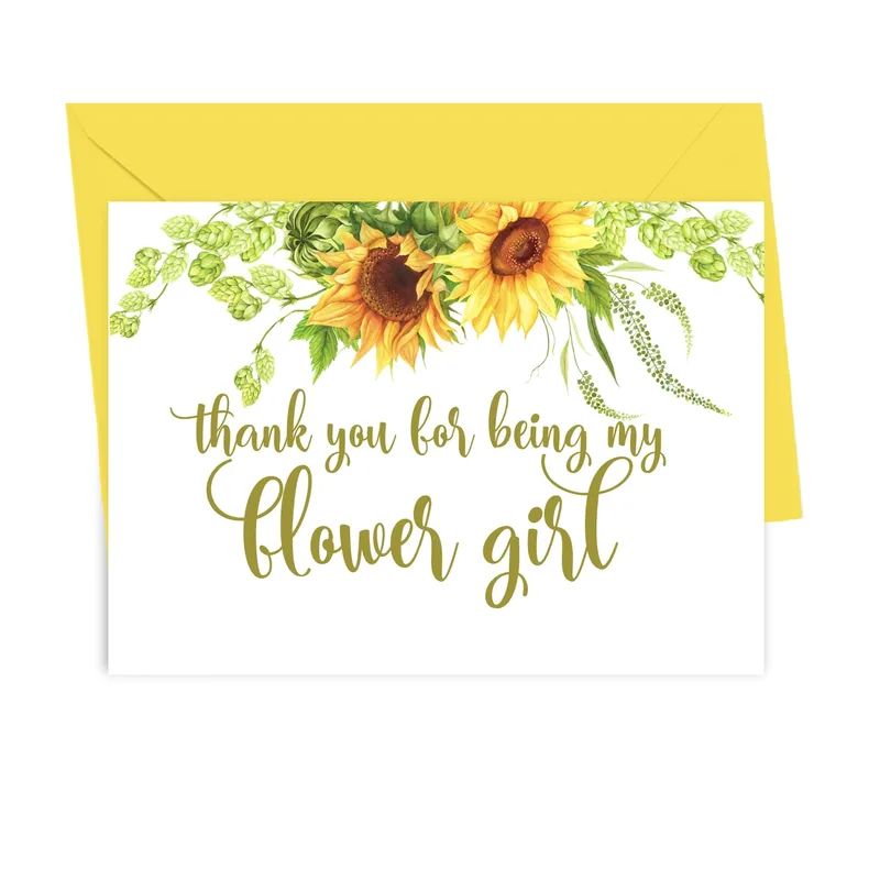 Sunflowers Yellow Envelope Thank You Card for Flower Girls