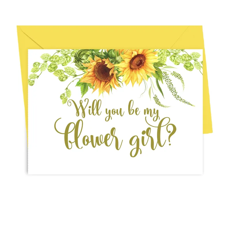 Sunflowers Yellow Envelope Wedding Card for Asking a Special Girl
