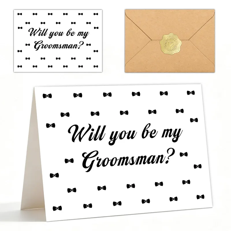 Bows White Pattern Wedding Card for Groomsman Requests