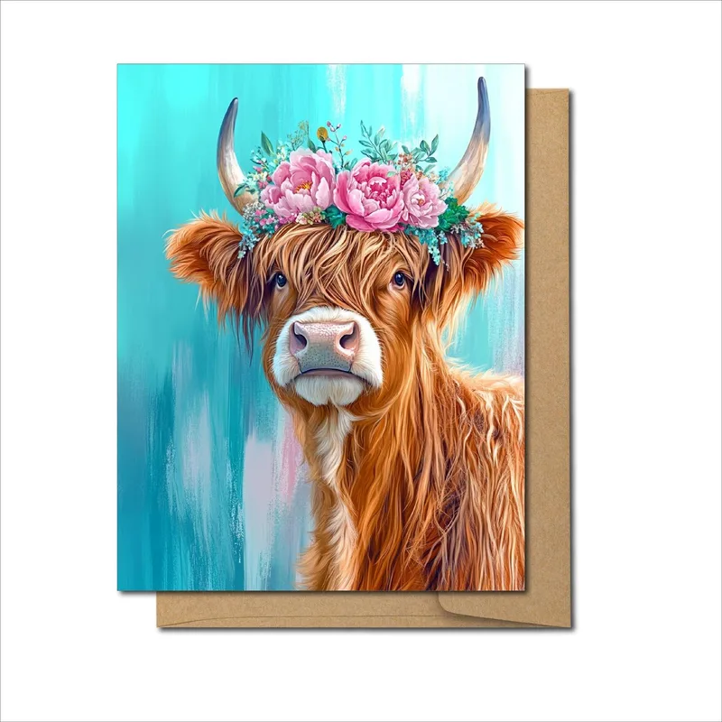 Cow Flower Crown Bridal Shower Card – Greeting Card in natural