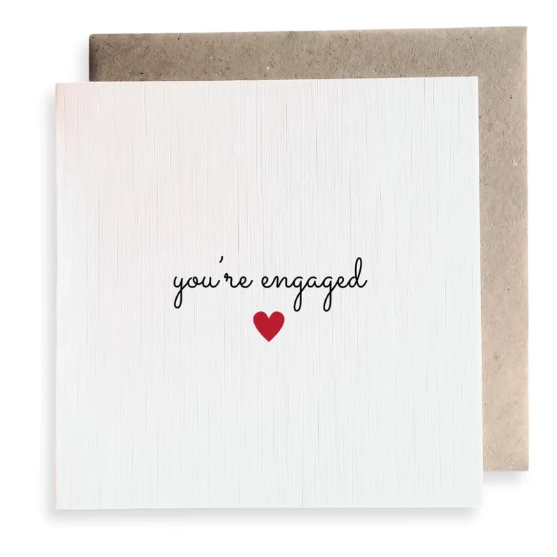 Script Red Heart Engagement Card Celebrating Your New Status