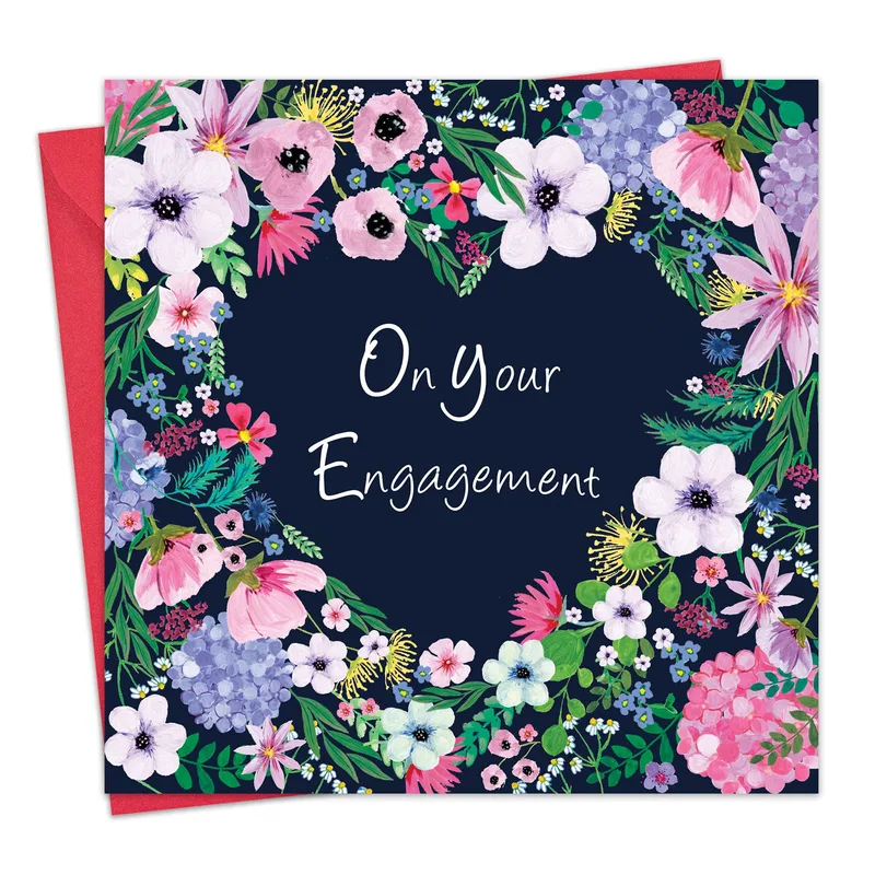 Pink Floral Wreath Engagement Card Celebrating New Love