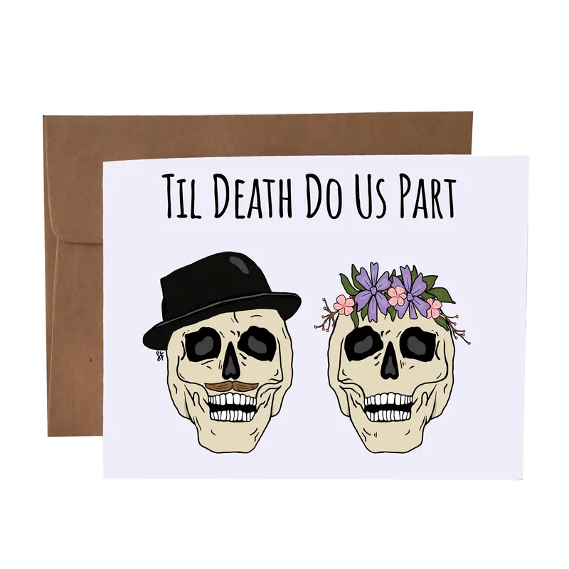 Hat Flower Crown Wedding Card: Skulls With Moustache and Flowers