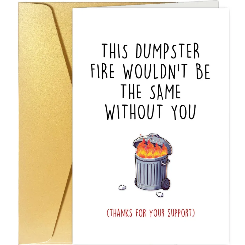 Funny Office Thanks Card with a Dumpster Fire Joke