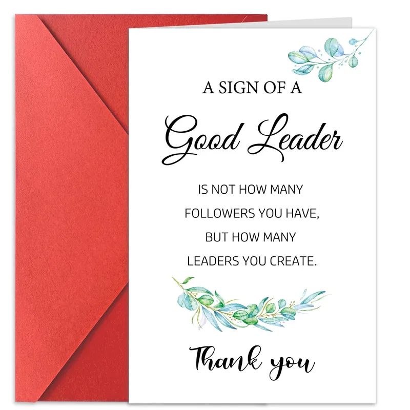 Good Leader Card – Thank you card with eucalyptus sprigs and leadership quote – Greeting Card in black