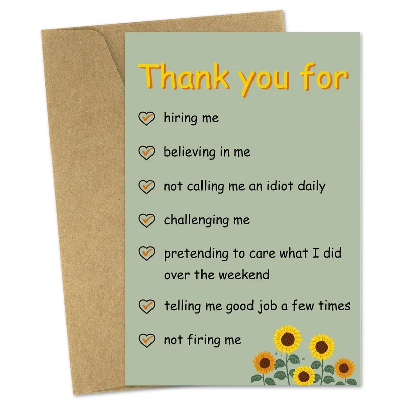 Funny Boss Appreciation Card with Sunflowers and a Checklist of Thanks