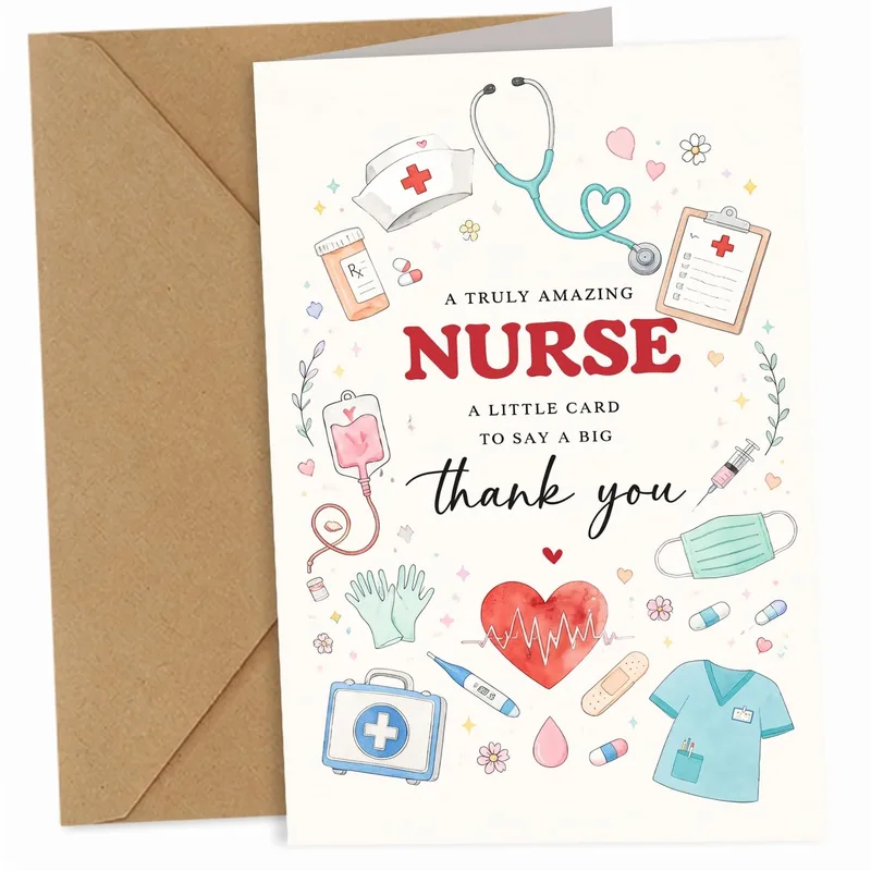 Amazing Nurse Appreciation Card with Medical Supplies Art